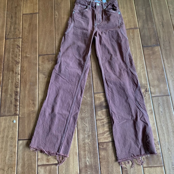 Zara brown wide leg jeans with raw seam. Size 0 (32/22). Guc - Picture 3 of 7